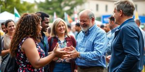 Discuții între oameni despre democrație și partide politice.