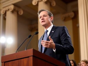 Politician vorbind la microfon, Parlamentul României