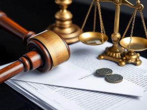 Balanță, calendar, ciocan justiție pe masă