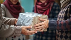 Familie primind ajutoare sociale în România.