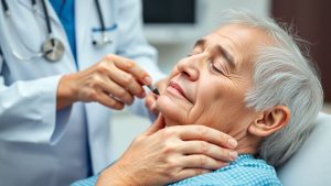 Persoană primind îngrijiri medicale de la un doctor.