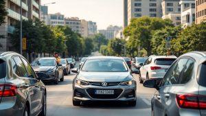 Polițist dirijează trafic intens pe stradă urbană